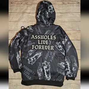 Assholes Live Forever Dinosaur Skulls Zip Up Puffer bomber Jacket Coat